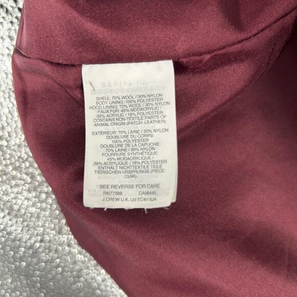 J.Crew Chateau Parka Italian Stadium Cloth Wool Coat Jacket Dark Red Womens Sz 0 - Picture 8 of 8